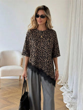 2026 Summer New Arrival Women's Oversized Ruffle Print Leopard Print Padded Lacing Loose Fit T-Shirt