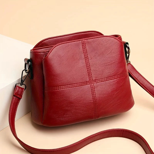 Daily Minimalist Small Square Leather Shoulder Bag Smooth Metal Buckles, Casual Crossbody Bag for Women Street Matching