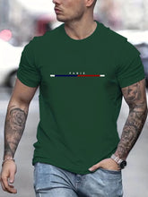 Men's 100% Pure Cotton Summer Loose Oversized Casual Paris Letter Printed Sports Round Neck Short Sleeved T-Shirt Top