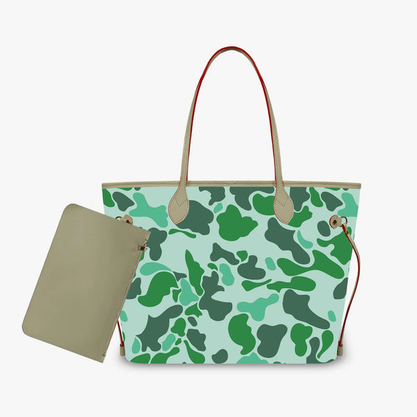 Customized Minimalist Madam Shoulder Tote Bag Green Camo Handbags and Purse Madam 2pcs Cloud Camo PU Leather Purse and Wallet