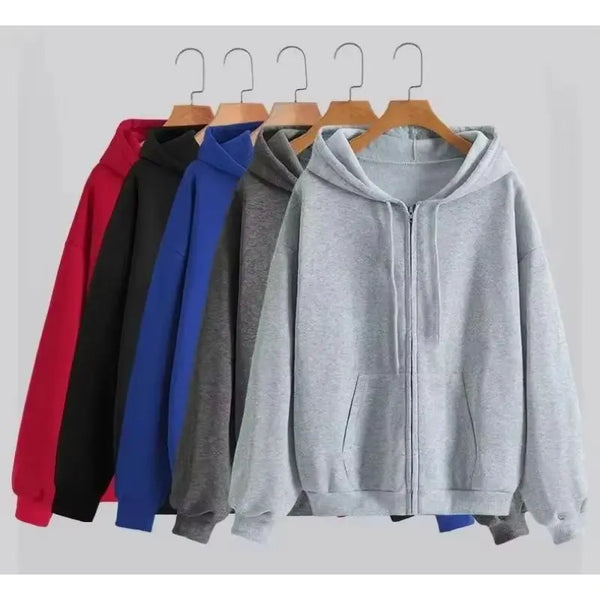Oversize Women Hoodies Casual Solid Zip Up Hooded Sweatshirt Harajuku Korean Loose Couple Hoodie Jacket Coat Streetwear
