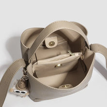 2026 New CEEKAY Khaki Leather Bucket Bag Minimalist Shoulder Bag with Cute Plush Pendant Casual Handbag for Women Bags for Women
