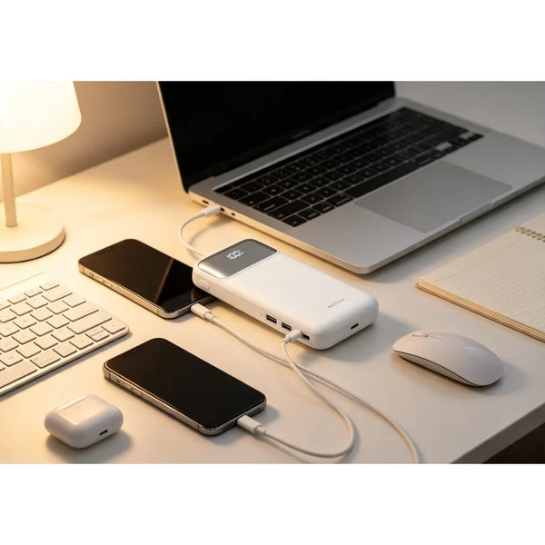Models WL39, WL41, WL44, WL46, WL50, WL52 Slim Power Banks, 18W/22.5W PD Fast Charge, MagSafe Compatible, Built-in Lightning Type-C Cables, Dual Output Portable Charger for Mobile Devices