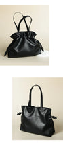 2025 High-End Women's Bucket Bag Lady Unique Drawstring Pleated Shoulder Bag Soft Split Cowhide Leather Cloud Tote Handbag New