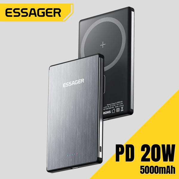 Essager Thin Wireless Power Bank 5000mAh Fast Wireless Charge Powerbank Magnetic External Battery Charger for iPhone 16 15 14 13