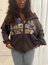 Y2K Retro Gallery Hoodie Brown Pixel Painting Art Pattern Zip Up Sweatshirt Trendy Classic Streetwear Unisex Oversize Clothing