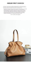 2025 High-End Women's Bucket Bag Lady Unique Drawstring Pleated Shoulder Bag Soft Split Cowhide Leather Cloud Tote Handbag New