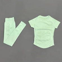 2Pcs HISTELLO Sportswear Sports Gym Set Short Sleeve Seamless Women Fitness Sets Workout Butt Lifting Sports Leggings Suit