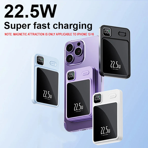 Portable Magnetic Mini 10,000mAh Wireless 15W Fast Power Bank, Compatible with iPhone 15, 14 Plus, and 13 Pro Max (USB/Type-C), Portable Charger with LED Digital Display, Ideal for Outdoor Travel and as an Emergency Backup Po