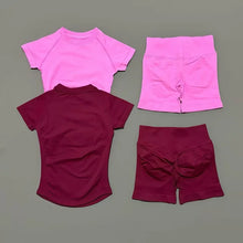2 Piece Sports Set Women Gym Yoga Set Seamless Fitness Gym Clothes Sportswear Short Sleeve Top Sports Short Leggings Suit