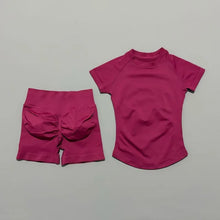 2 Piece Sports Set Women Gym Yoga Set Seamless Fitness Gym Clothes Sportswear Short Sleeve Top Sports Short Leggings Suit