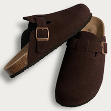 2026 Women Suede Clogs With Adjustable Buckle Cork Leather Mules Comfortable Slip on Women Slippers Outdoor Cork Clogs