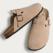 2026 Women Suede Clogs With Adjustable Buckle Cork Leather Mules Comfortable Slip on Women Slippers Outdoor Cork Clogs