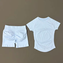 2 Piece Sports Set Women Gym Yoga Set Seamless Fitness Gym Clothes Sportswear Short Sleeve Top Sports Short Leggings Suit