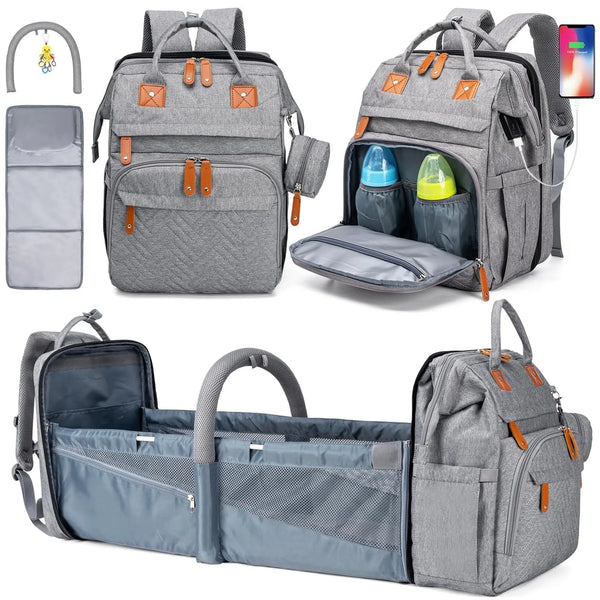 Changing Bag Backpack Baby Changing Backpacks with Large Capacity Portable Travel Nappy Bag with Foldable Cot with Multifunctional Baby Bags and Mobile Changing Mat Baby Bed Backpack