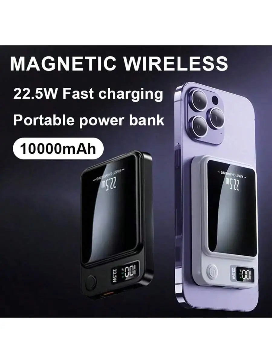 10000mAh Magnetic Portable Power Bank Wireless Fast Charger External Battery Pack for Travel Office Daily Use Compatible with MagSafe iPhone 16/15/14