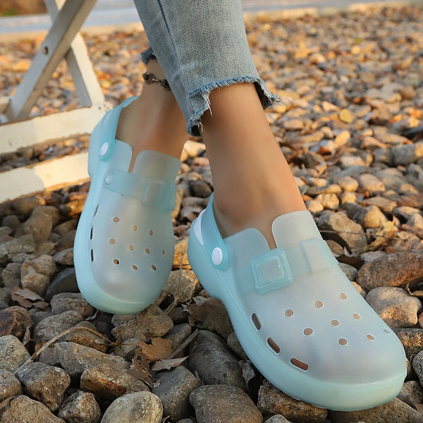 Women's Hollow Out Clogs - Comfortable Slip-On Beach Sandals with Adjustable Buckle Strap for Casual Outdoor Wear